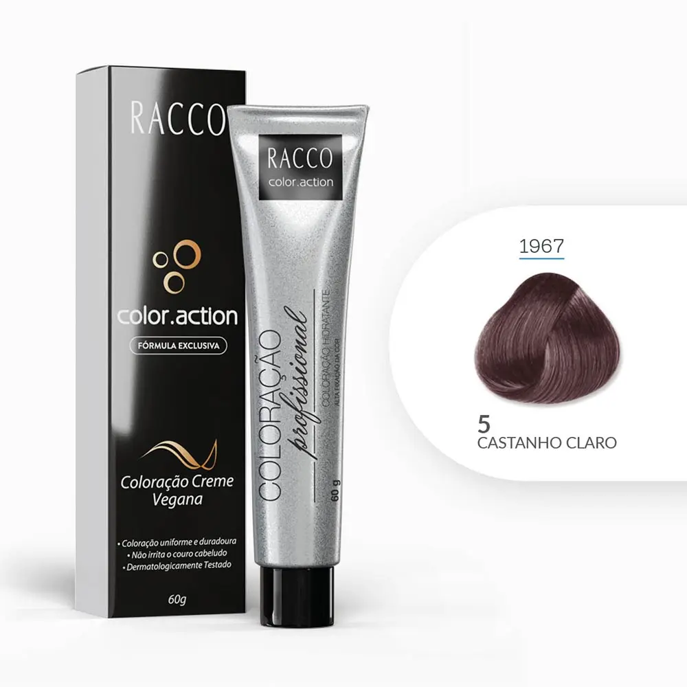 Coloração Creme Color.Action Racco - Castanho Claro, 60g