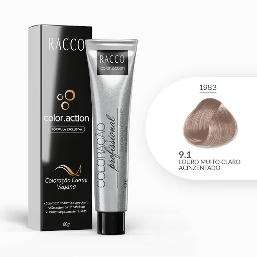 [1983] Coloração Creme Color.Action Racco - Louro Muito Claro Acinzentado, 60g